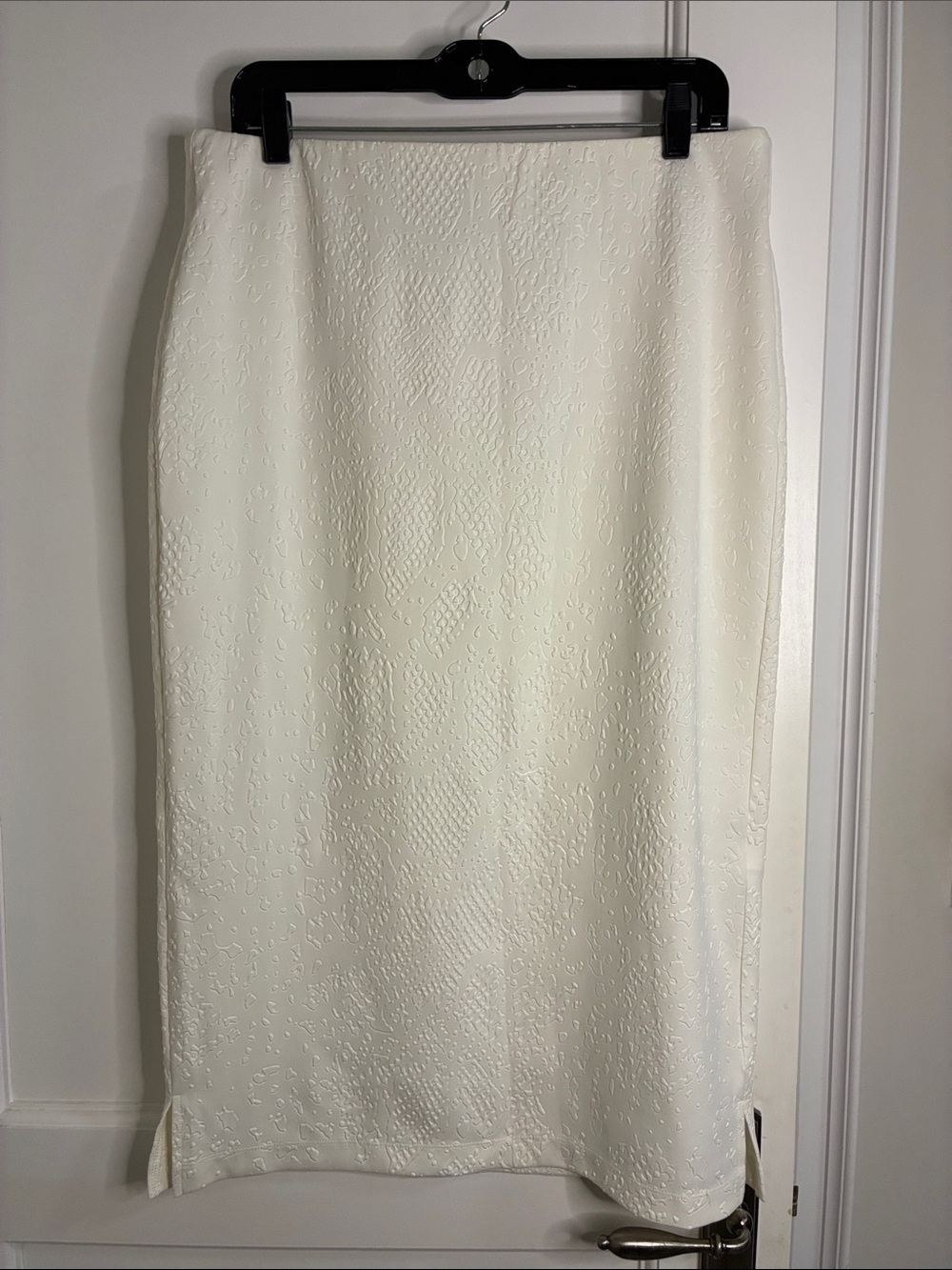 Kiind Of Textured Embossed Animal Print Midi Skirt XL Off White Stretch 👵MT